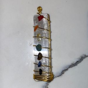Wire wrapped chakra selenite wand pendant